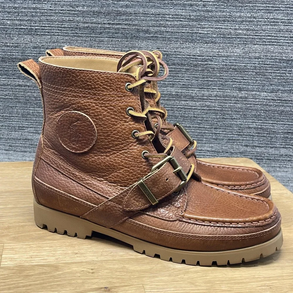 Polo Ralph Lauren Ranger Boots Men 8.5 Brown Leather Polo Country Ankle Buckle